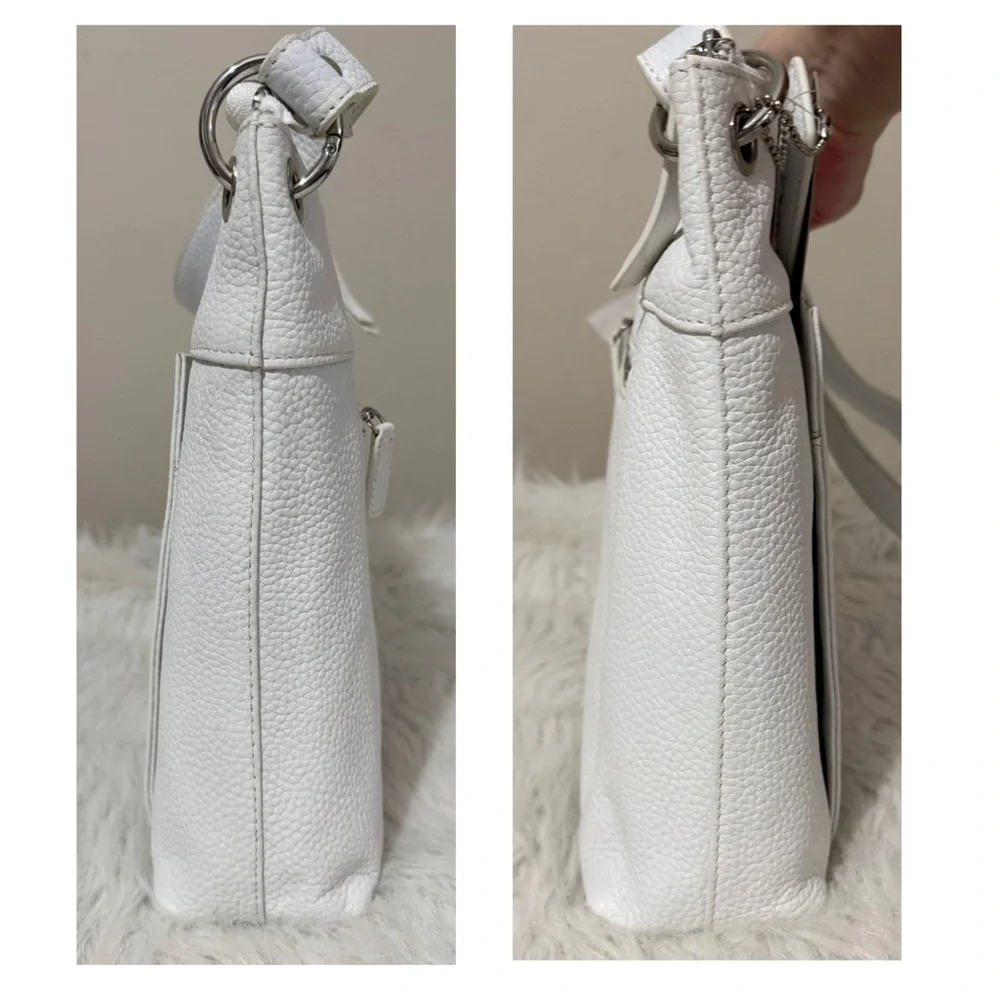 Mancini Trish Pebble Leather Crossbody Handbag with Organizer Bright White NWT